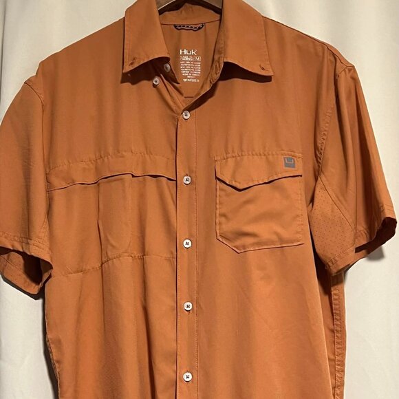 Huk Other - Huk Fishing Mens Tide Point Woven Solid Button Down Short Sleeve Shirt Size M